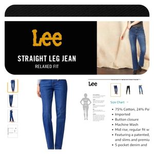 LEE LADIES RELAXED FIT, MID RISE, STRAIGHT LEG JEANS, SIZE 10 PETITE